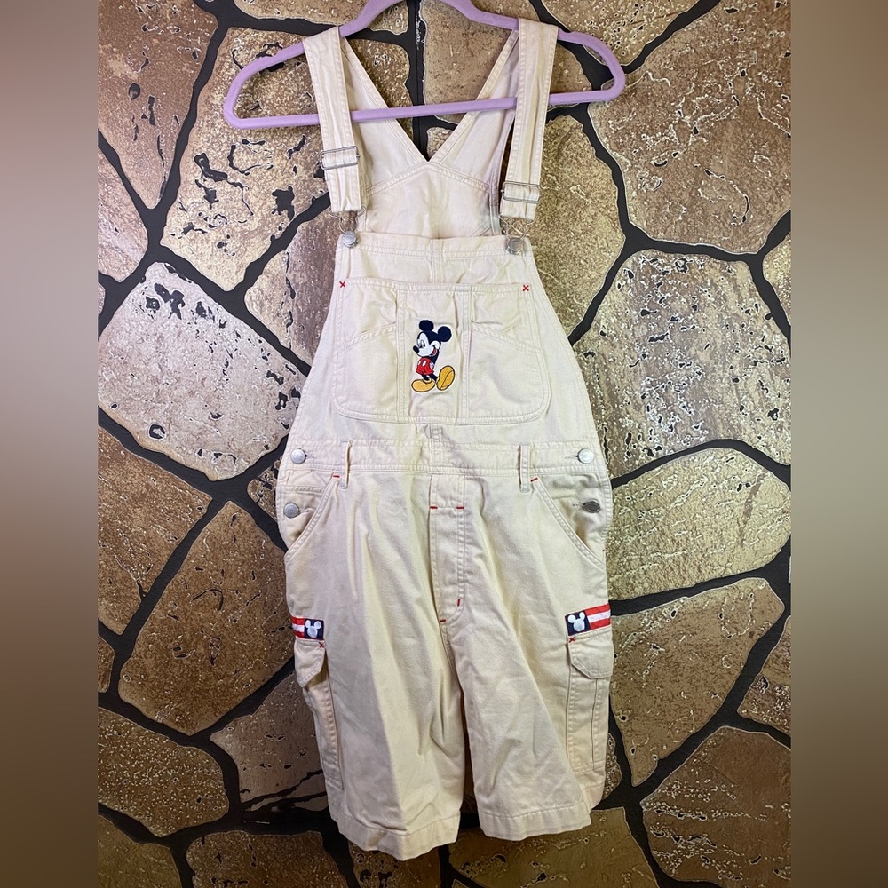 Mickey Mouse Unlimited vintage Khaki cream embroidered  cargo short overalls